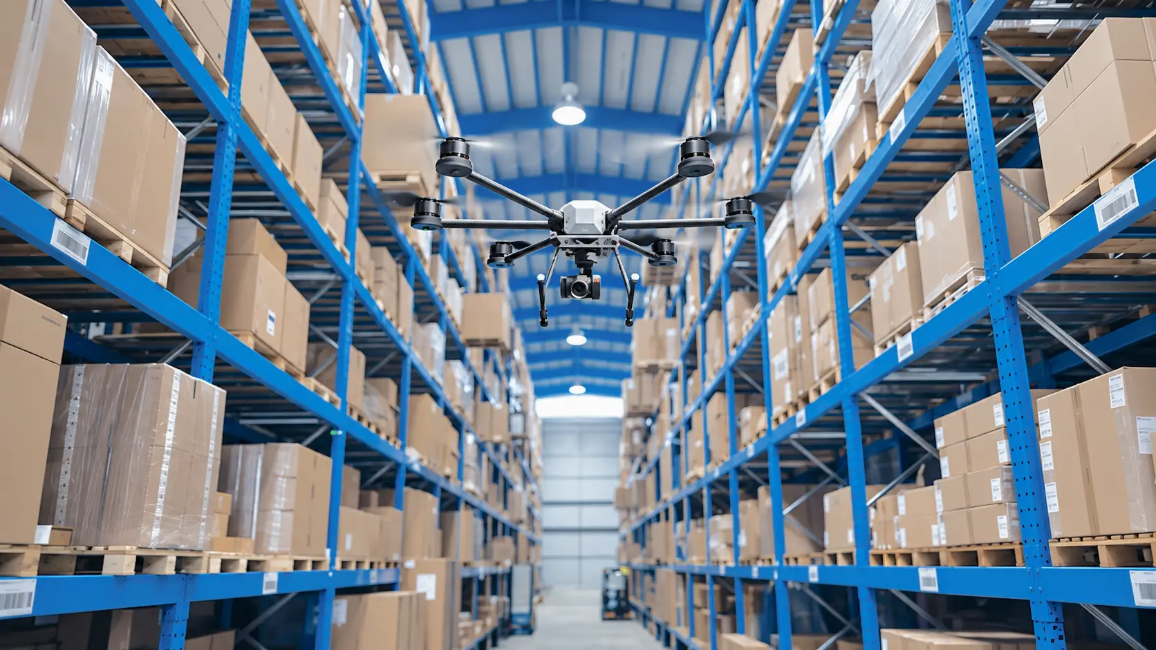Dron en un almacén de repuestos